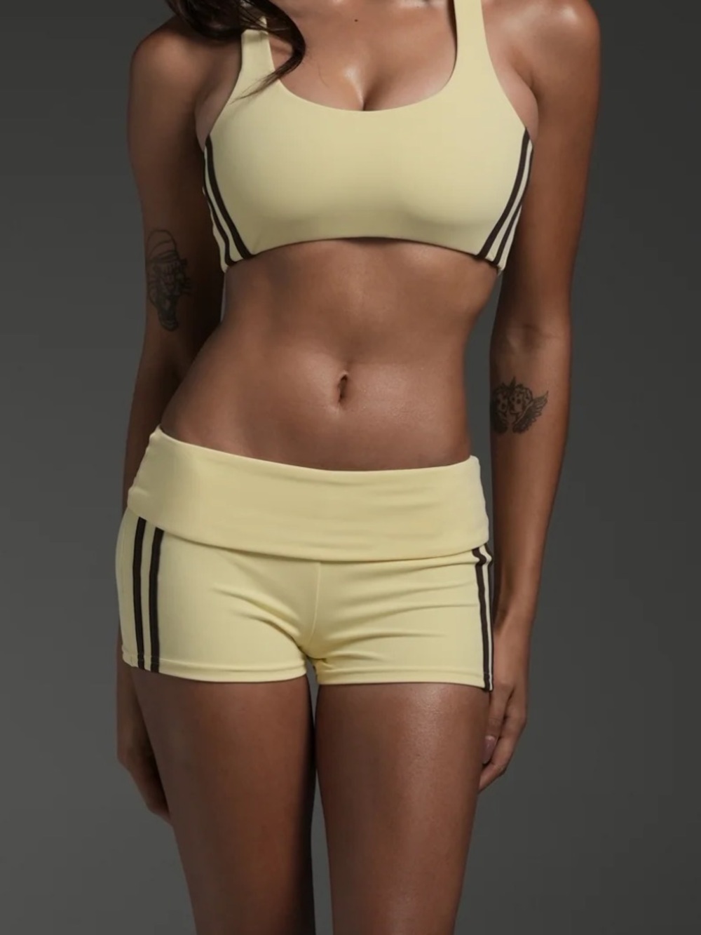 SWT Active Strip Foldover Hot Shorts in Special Edition: Vanilla/Chocolate SMALL
